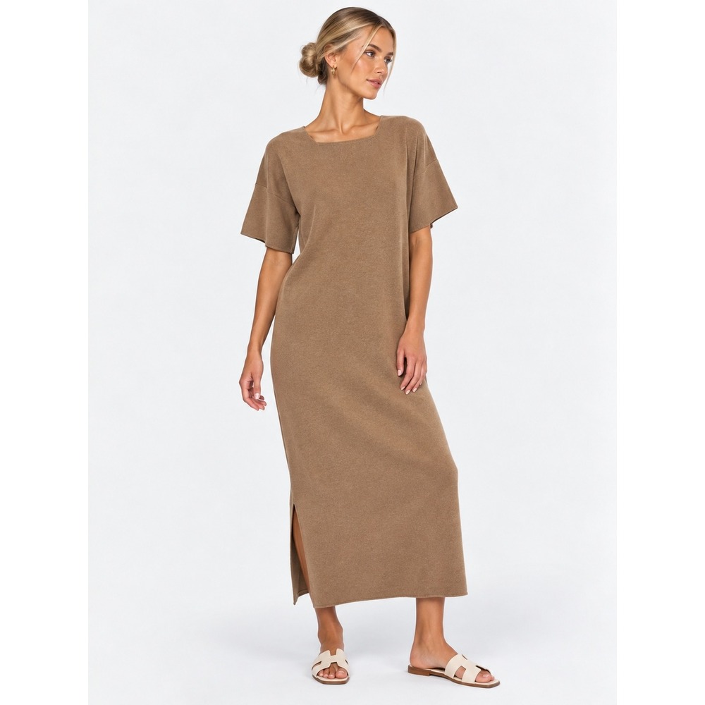 Lauren Manoogian Interlock Tall T Dress Tannin 100% Organic Cotton Tan 2 M